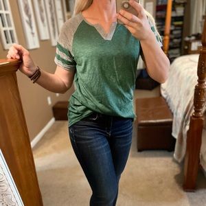 Green and Grey Casual Baseball T Shirt